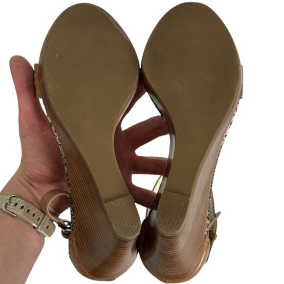 Jack Rogers Brown Wedge Sandals Womens Size 8.5 M Leather Bohemian Brazil Snake - Picture 12 of 16